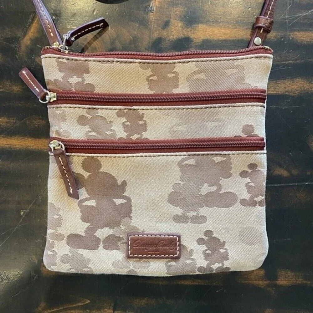 Disney Dooney & Bourke Brown Tonal Mickey Mouse Triple Zip Crossbody Purse